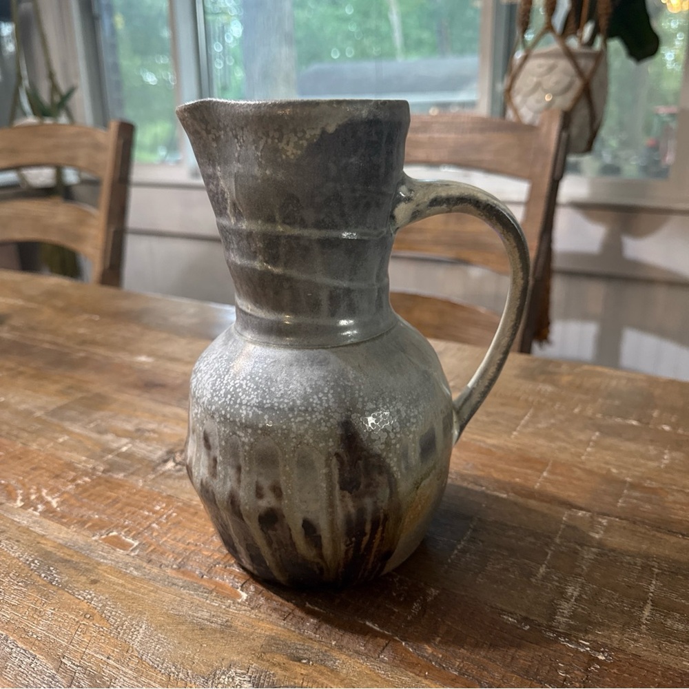 Art Pottery Ceramic Pitcher in Blue and Brown Glaze